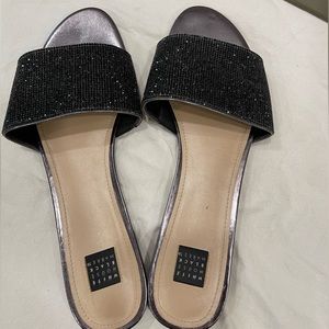 White House Black Market black sparkly beaded summer slide sandal